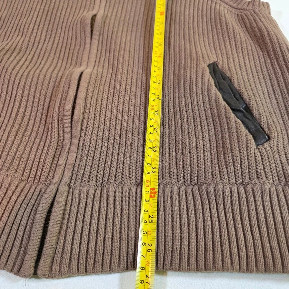 NATIONAL GEOGRAPHIC Men's XL Brown Cotton‎ Leather Chunky Ribbed Full Zip Vest - Picture 7 of 7